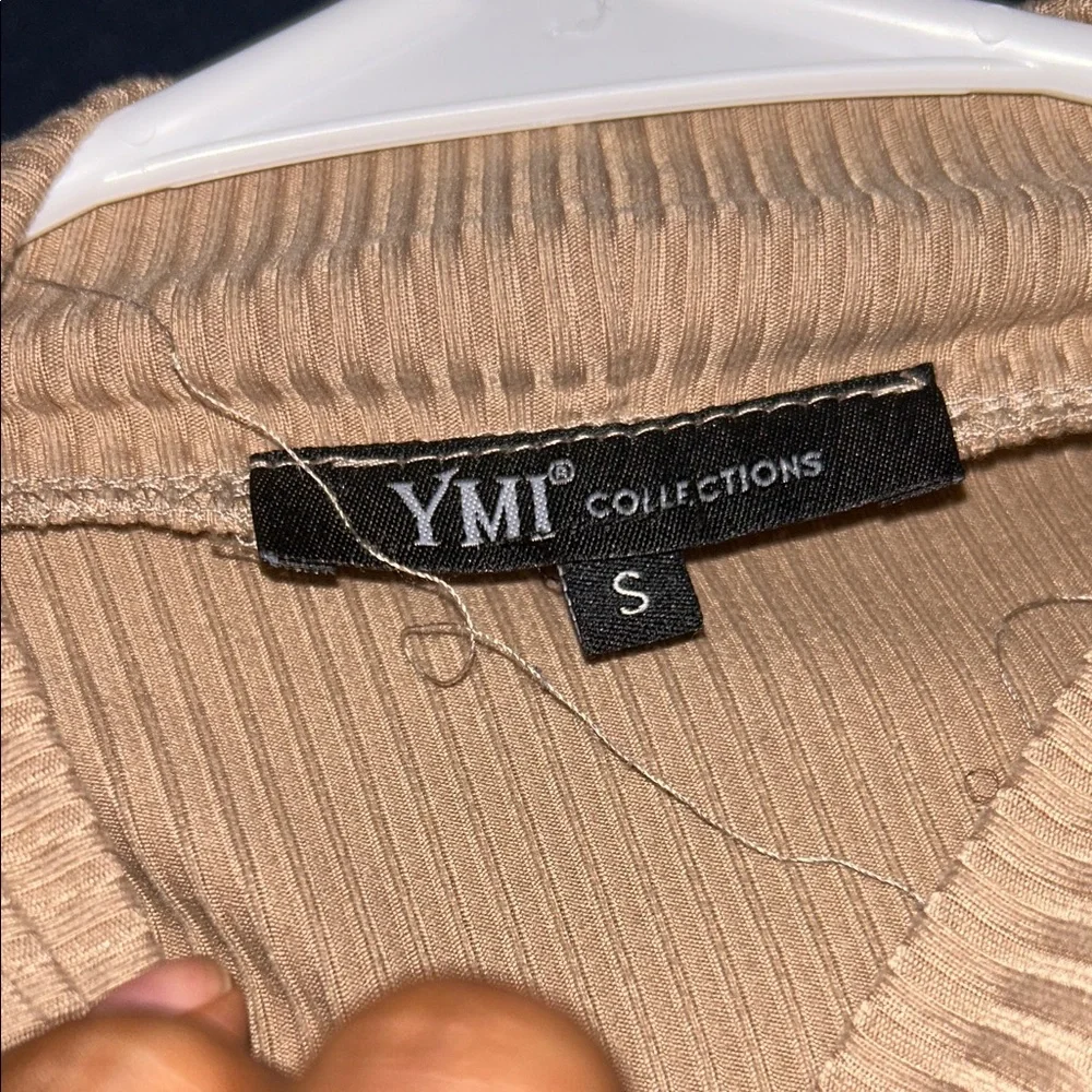 YMI Tan Ribbed Short Sleeve Top - Picture 2 of 4